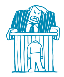 Illustration einer übermächtigen Figur hinter einer Absperrung – gröblich benachteiligende Klauseln