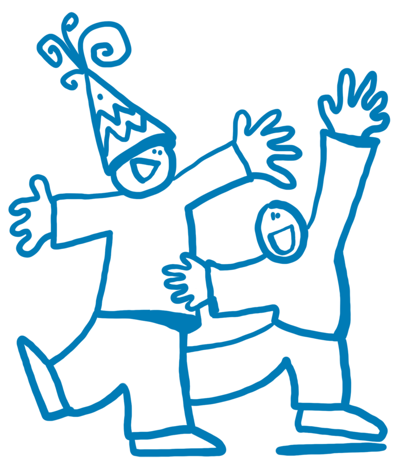 Illustration zweier Menschen, die gemeinsam feiern – Familie, Ehe und Lebensgemeinschaft